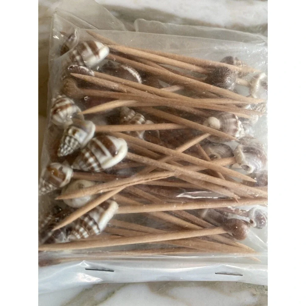 Cocktail Picks Brown Sea Shell Appetizer Toothpicks Coastal Tiki Lot